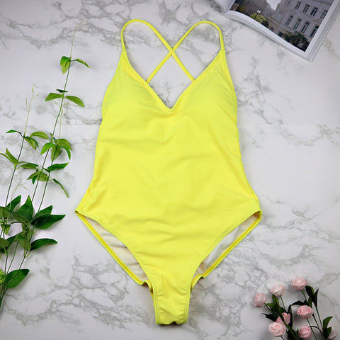 Image of BeachShiny women Swimwear Sexy high cut one piece swimsuit Backless swim suit