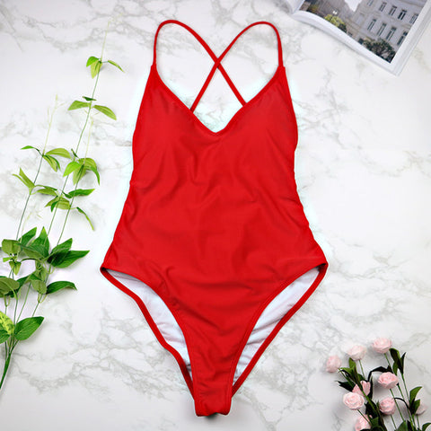 Image of BeachShiny women Swimwear Sexy high cut one piece swimsuit Backless swim suit