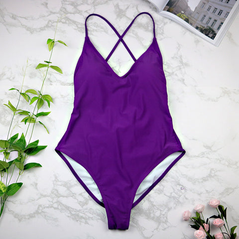Image of BeachShiny women Swimwear Sexy high cut one piece swimsuit Backless swim suit
