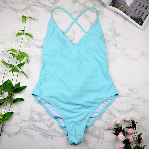Image of BeachShiny women Swimwear Sexy high cut one piece swimsuit Backless swim suit