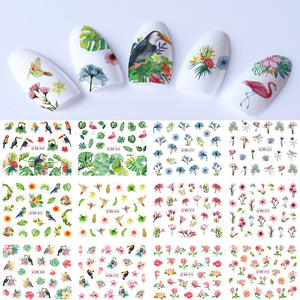 12 Summer Designs Nail Art Sticker Flamingos Parrot Flower Water
